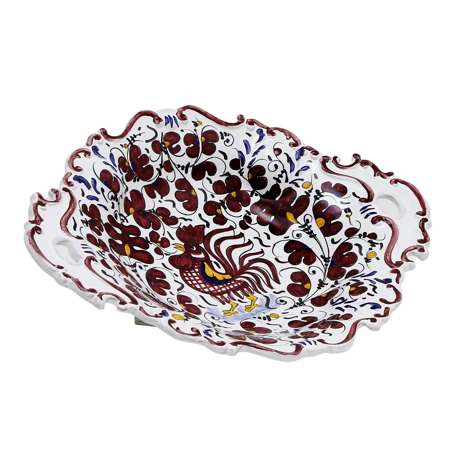 ORVIETO RED ROOSTER: Oval Tray with Handles [R] - artisticaitalian.com