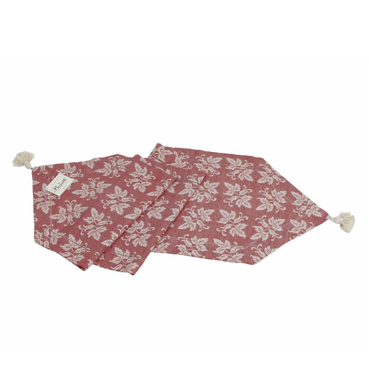 BUSATTI: Runner with tassels (60% Linen and 40% Cotton) BURGUNDY RED (Reversible two tones) - artisticaitalian.com