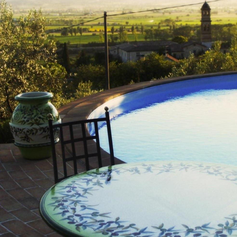 CERAMIC STONE TABLE + IRON BASE: TREVI Design - Hand Painted in Deruta, Italy. - artisticaitalian.com